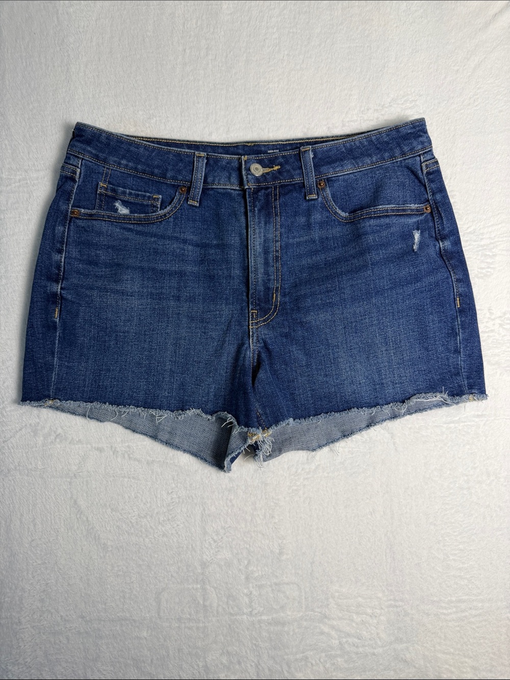 High-Rise OG Straight Denim Cutoff Shorts in Dark Blue size 12